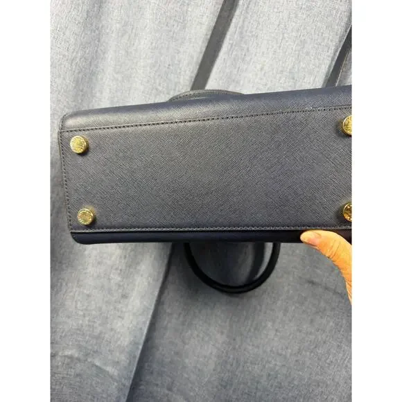 Michael Kors Navy Saffiano Leather Satchel Crossbody Gold Hardware - Picture 8 of 9